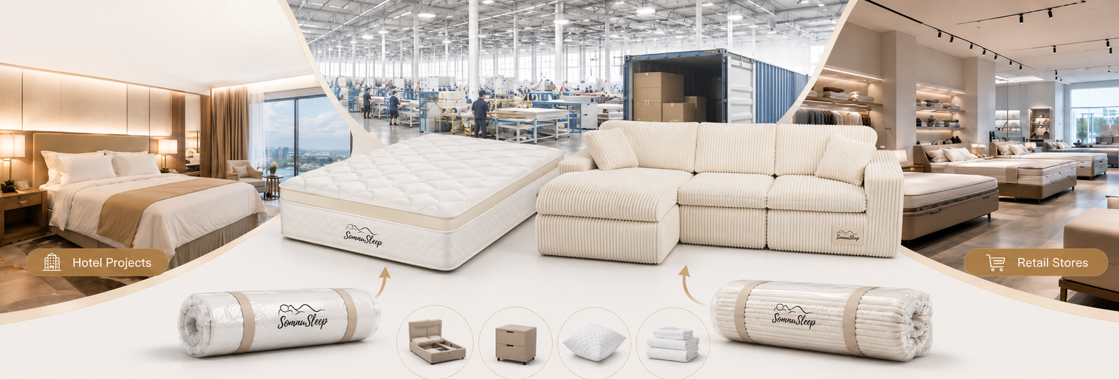 SomnuSleep mattress and compressed furniture solutions for wholesale and hotel projects