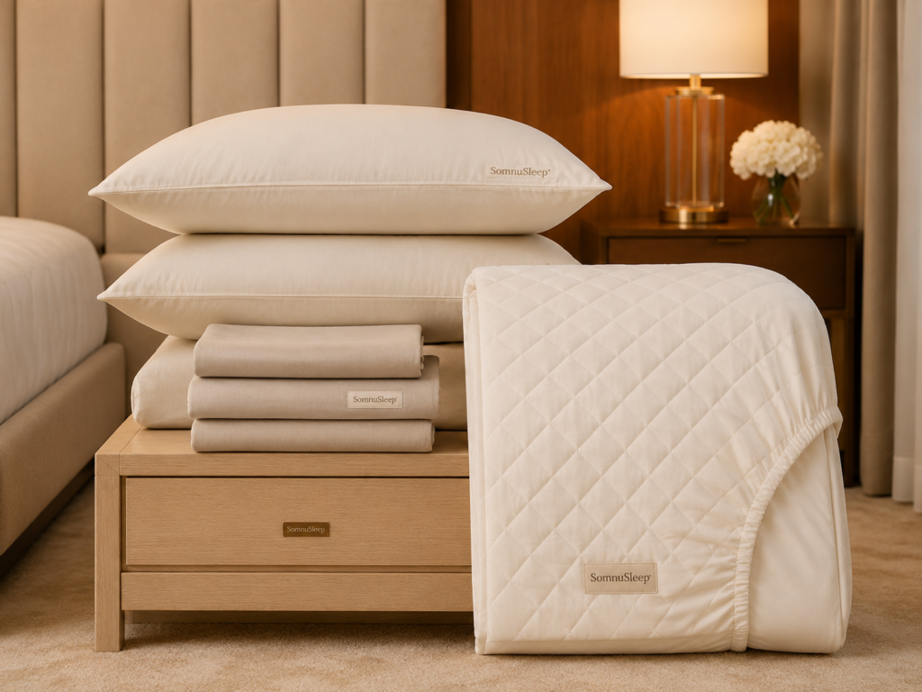 Pillows bedding nightstands and bedroom essentials for hospitality projects