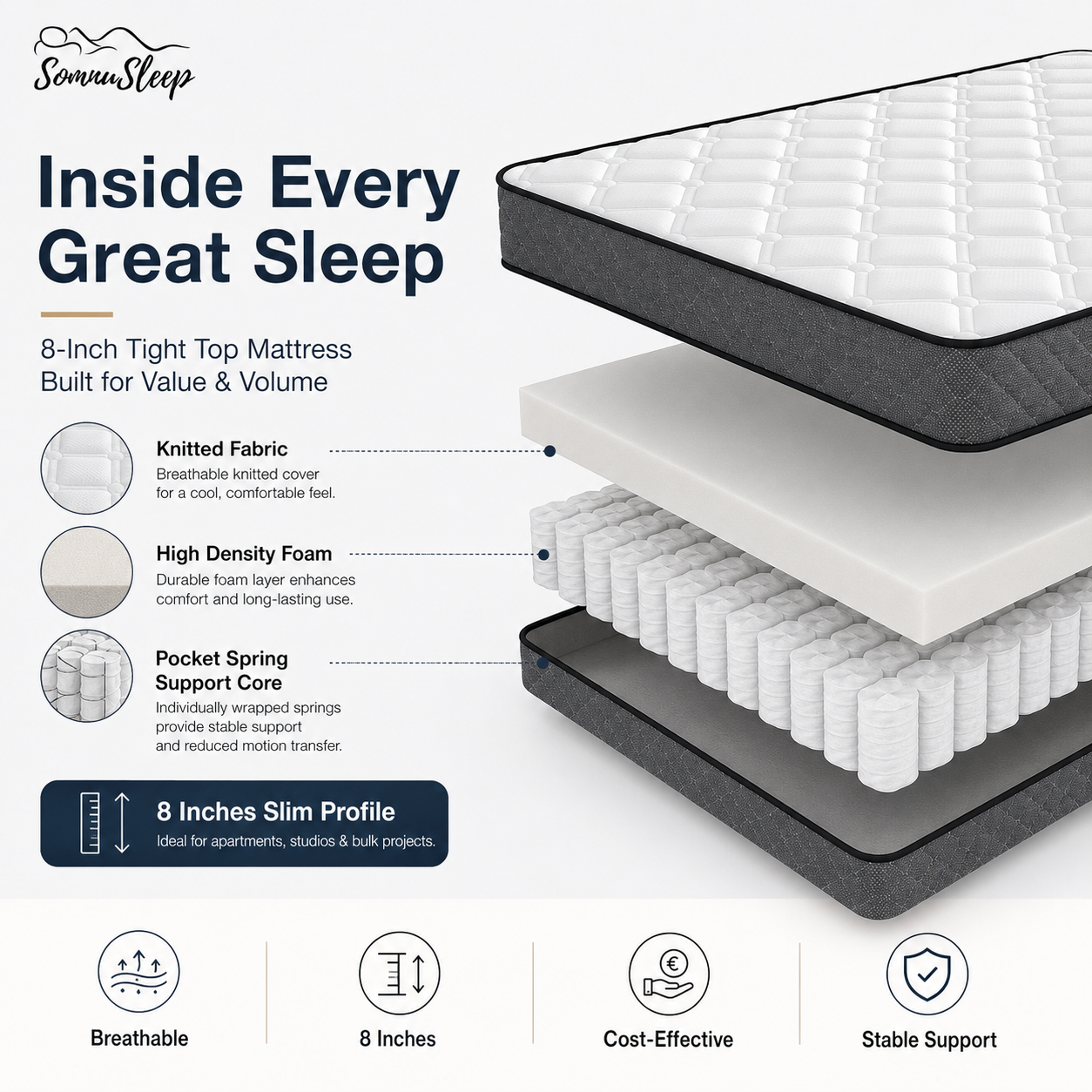 Tight Top Mattress Foam and Spring Structure