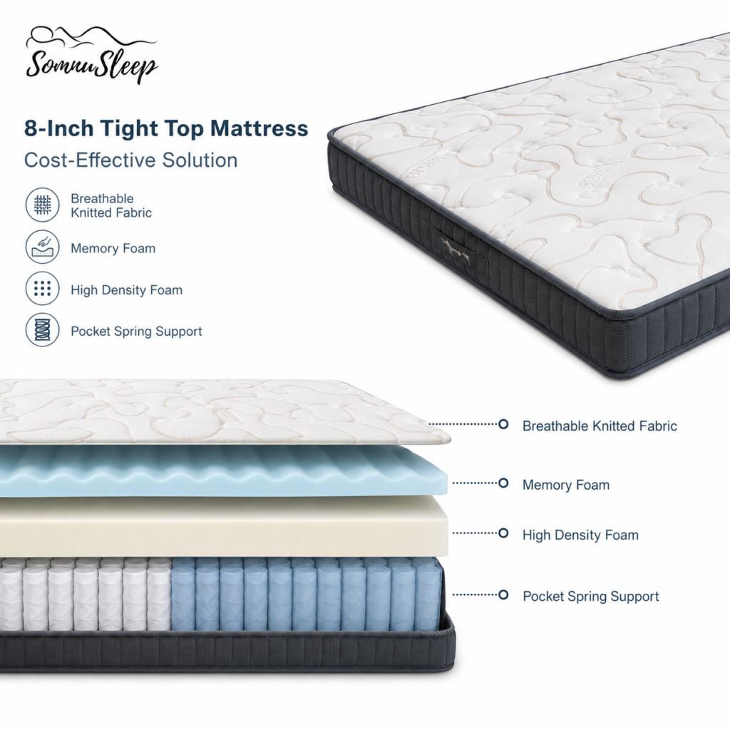 8 inch twin mattress construction with memory foam and pocket springs