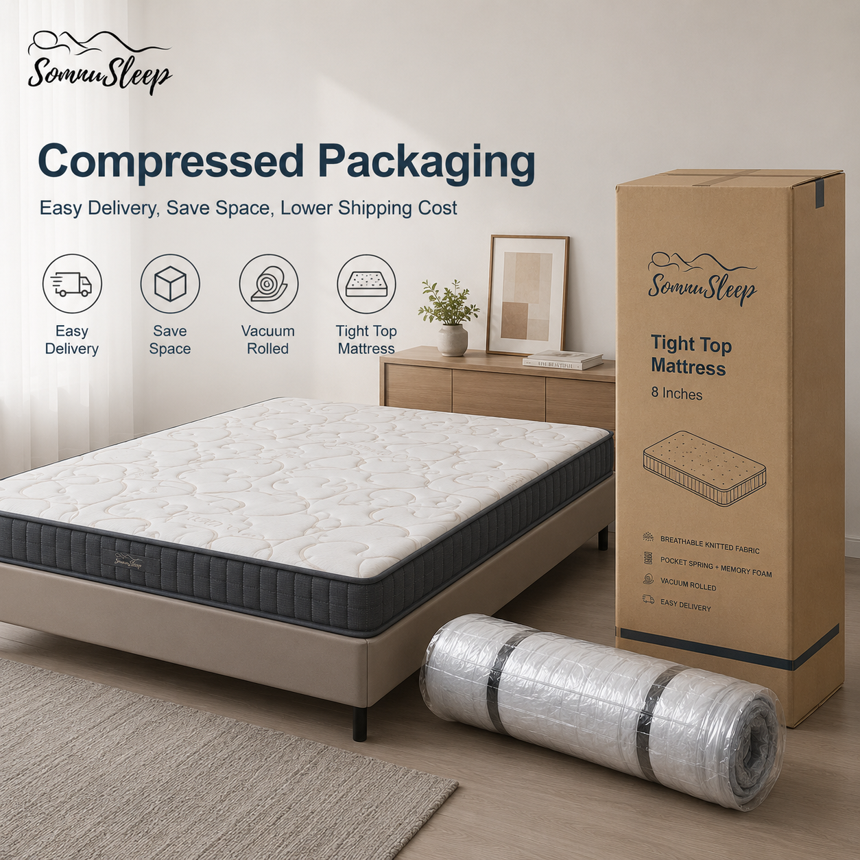 Vacuum Roll Packed Twin Size Mattress