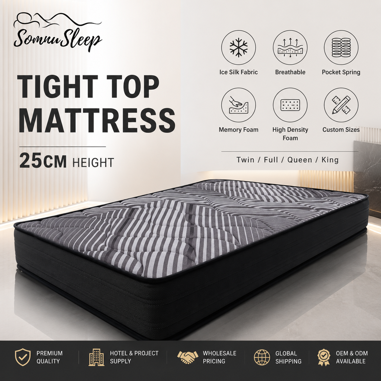 25cm Cooling Memory Foam Mattress for Wholesale
