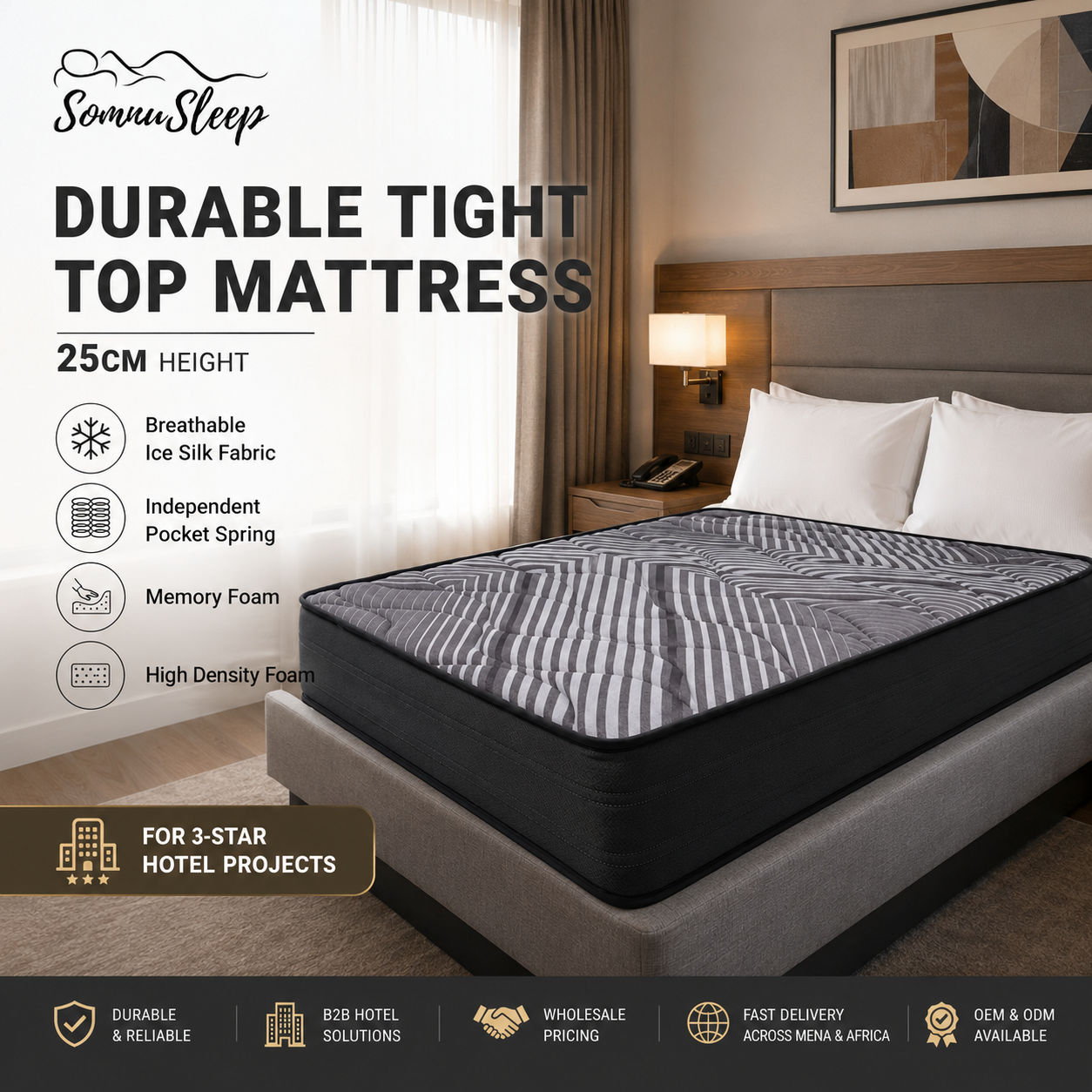 25cm Cooling Mattress for Hotel Guest Rooms