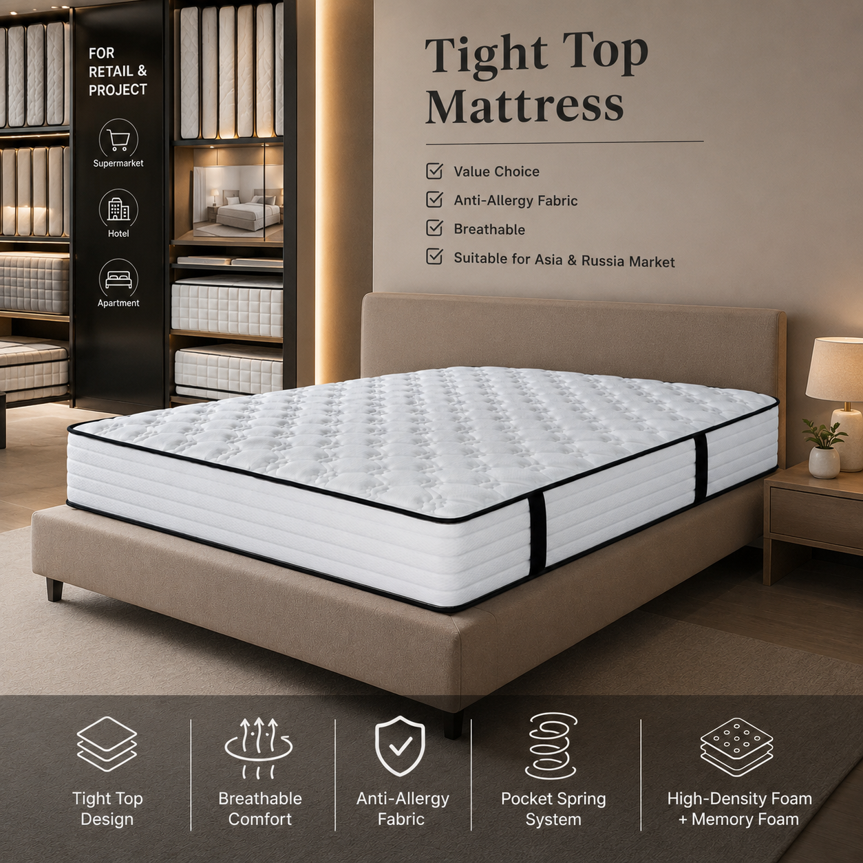 nti-Allergy Tight Top Mattress for Retail and Projects