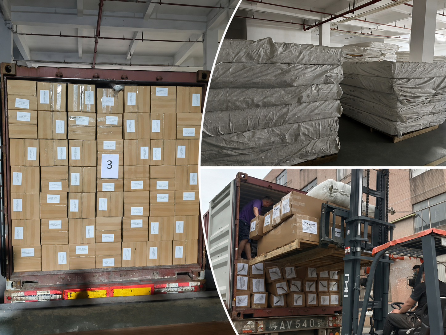 Mattress manufacturer warehouse and export shipment preparation