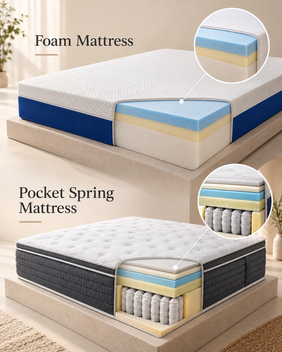 Pocket spring and foam mattress construction comparison for wholesale buyers