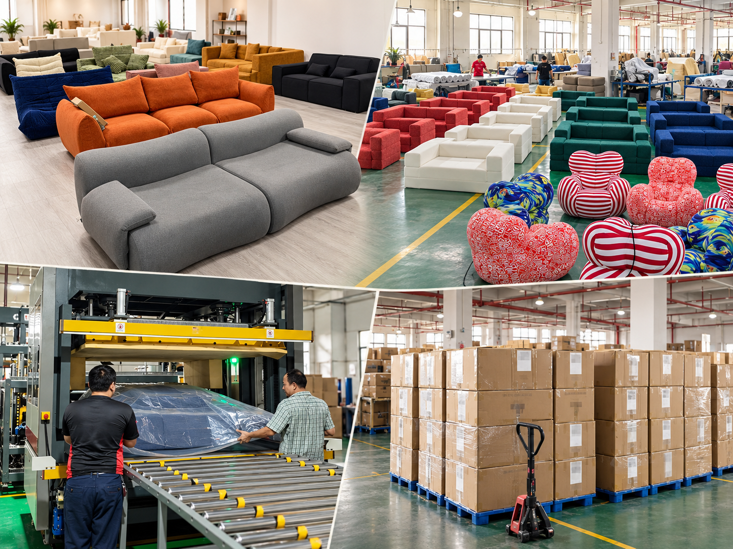 Compressed sofa factory production, vacuum compression packing and export preparation